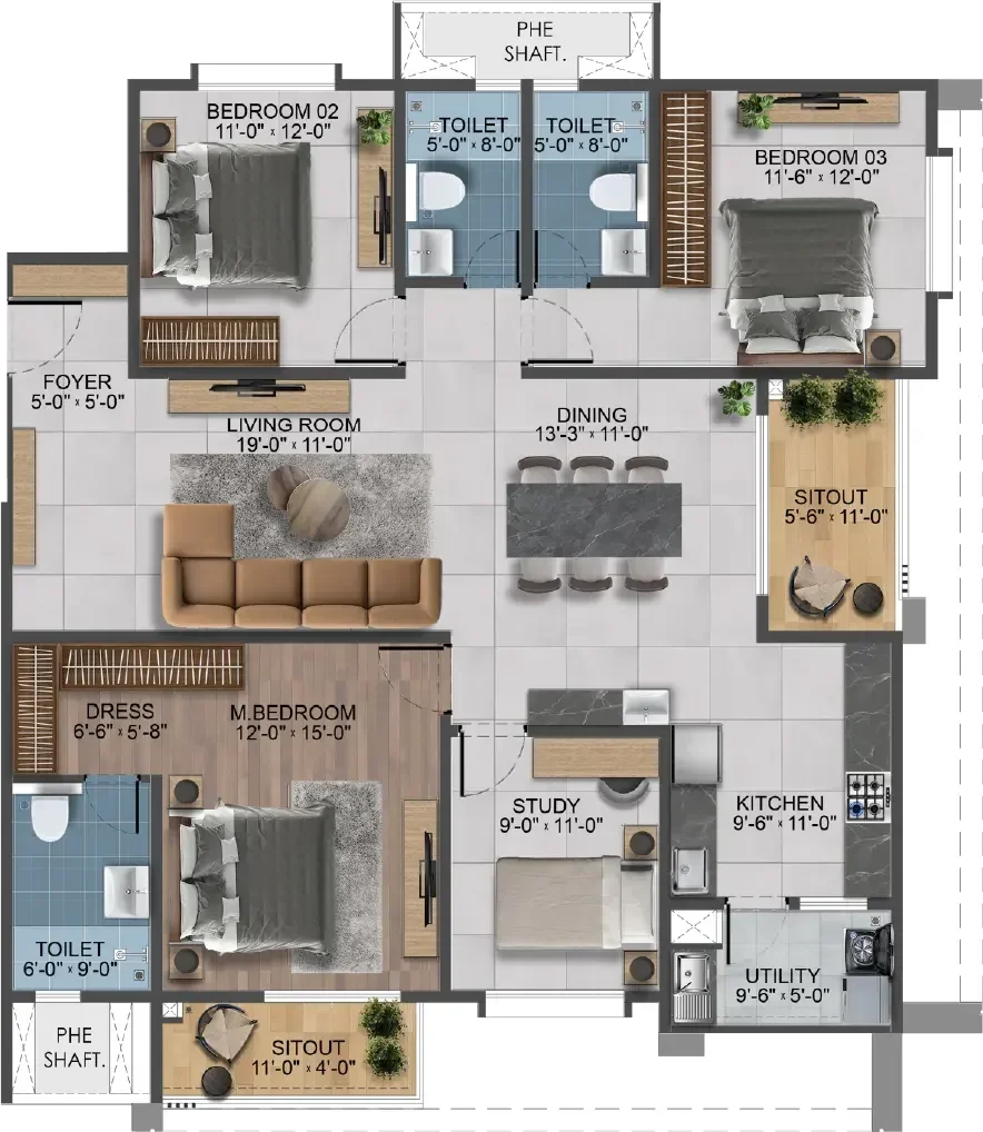 4 BHK Floor Plan